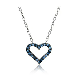 Sterling Silver Nano Simulated London Blue Topaz Open Heart Necklace - Picture 1 of 3
