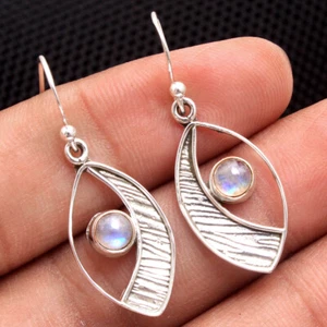Moonstone Gemstone Fine HANDMADE Jewelry 925 Solid Sterling Silver Earring - Picture 1 of 4