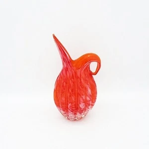 Lefton Vase Art Glass Reddish Orange & White Swirl Ribbed Vintage MCM Pitcher - Picture 1 of 8
