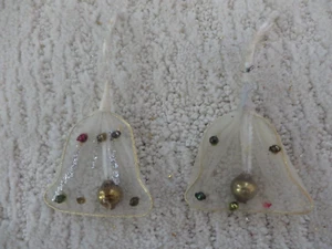 Vintage Sheer Wired White Bell Shaped Christmas Ornaments - Picture 1 of 2
