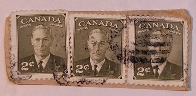 Canada Postage ~ King George ~ 2¢ Green Stamp (3) ~ Posted/Used ~ c.1950 - Image 1 of 4