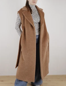Max Mara Alpaca Wool Beige Belted Sleeveless Long Coat Size IT42 - Picture 1 of 13
