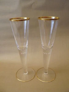 6 Sektflöten Sektgläser Josephinenhütte eingestochene Luftperlen, Goldrand ORIG - Bild 1 von 7