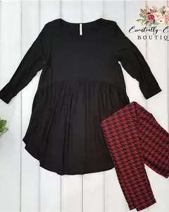 Black Babydoll 3/4 Sleeve Tunic Top - Picture 1 of 3