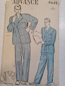 Pajamas Sleep Top Bottoms Mens 42 44 Advance 4641 Sewing Pattern Pants Shirt VTG - Picture 1 of 9