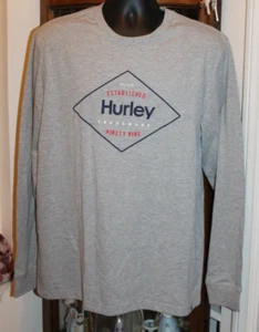Hurley Men’s Long Sleeve Graphic Tee Crew Neck Regular Fit Gray L NEW WITH TAGS! - Picture 1 of 7