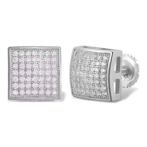 1Ct Round Cut Real Moissanite Diamod 14k White Gold Plated Mens Hip Hop Earrings - Picture 1 of 4