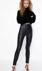 ZARA Black leggings high Waisted rise No Pockets pants size XS - Picture 1 of 10
