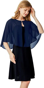 Ciormis Chiffon Capelets Cape Soft Shrug Shawl Wrap for Women Wedding Evening  - Picture 1 of 12