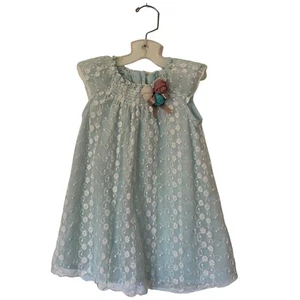 Vestito bambino Catherine Malandrino 12m panna pizzo sopra fodera blu rosette smocked - Foto 1 di 12
