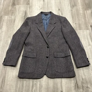 VTG Pendleton Sport Coat 44 Gray/Blue Tweed Wool Western Suede Patches Blazer - Picture 1 of 16