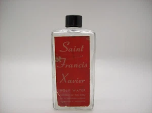 Botella de vidrio de agua bendita vintage, Iglesia de San Francisco Javier del Gesu WISCONSIN - Imagen 1 de 13