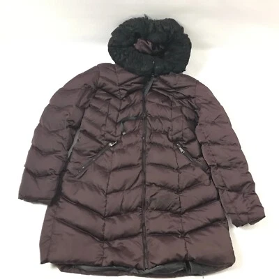 Chaqueta parka acolchada para mujer Tahari ribete de piel sintética talla XL rojo borgoña usada en excelente estado Foto 1 de 4