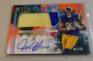 Panini Origins 2021 naranja/75 Jacob Harris #189 novato parche enorme automático radiocontrol - Imagen 1 de 2