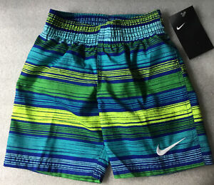 Nike Boys Board Striped Logo Swim Trunks ~ Medium 5-6 Yrs Elastic Waist