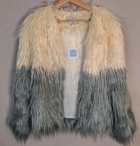 New Hayden LA Ombré Shaggy Faux Fur Open Front Jacket Cream/Gray Size S/M - Picture 1 of 11