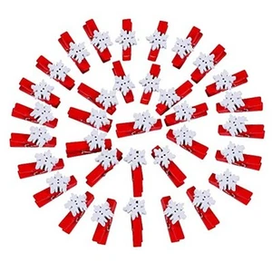 Pack of 50pcs Christmas Clips, Snowflake Red Wood Clothespins for Game Favors - Picture 1 of 7