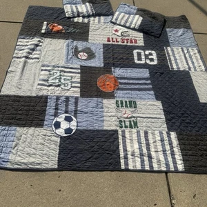 Pottery Barn Quilt 2 Shams Sports Bedding Soccer Baseball Basketball Football - Picture 1 of 17