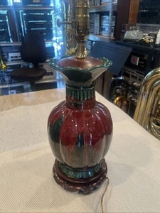 Chinese Porcelain Lamp Flambe Sang De Boeuf Oxblood Glaze Green Red Vase - Picture 1 of 24