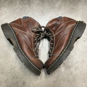 Vintage Doc Dr Martens 8A07 Y2K Brown Leather Boots UK6 US7 Con41 Work 5-Eye - Bild 1 von 8