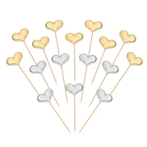Heart Cupcake Toppers Mini Cupcake Picks for Birthday (60 Pack, Gold/Silver) - Picture 1 of 7