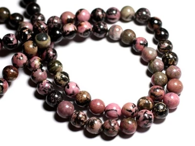 HOMEMADE Fil 39cm 62pc environ - Perles Pierre - Rhodonite Boules 6mm Rose gris noir