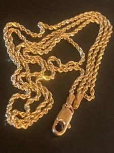 VTG Solid 14k Yellow Gold Rope Chain Necklace 18” Approx. 3g 1.5mm Lobster Claw - Picture 1 of 24