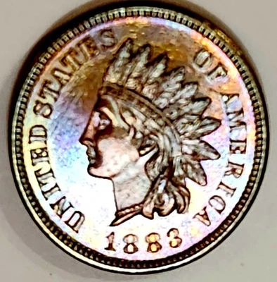 1883 Better Date Indian Cent Lustrous Semi PL Rainbow Toned - Image 1 of 4