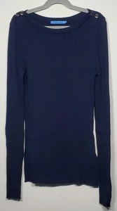 J.McLaughlin Women's XS Della Sweater Navy Blue Boatneck Ribbed w/Button Details - Picture 1 of 10