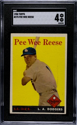 1958 Topps #375 Pee Wee Reese SGC 4 en muy buen estado-ex, HOF, Dodgers, TBC Foto 1 de 3