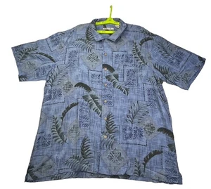 Batik Bay 100% Silk Hawaiian Shirt Blue Palm Lightweight Button Up - Mens 2X - Picture 1 of 5