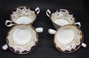 Antique Shelley Wileman Foley China Set of 4 Bouillon Cups Cobalt Blue Gold 7393 - Picture 1 of 10
