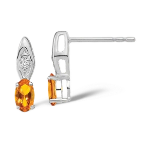 14K Solid White Gold Citrine Diamond Dangle Earrings - Picture 1 of 4