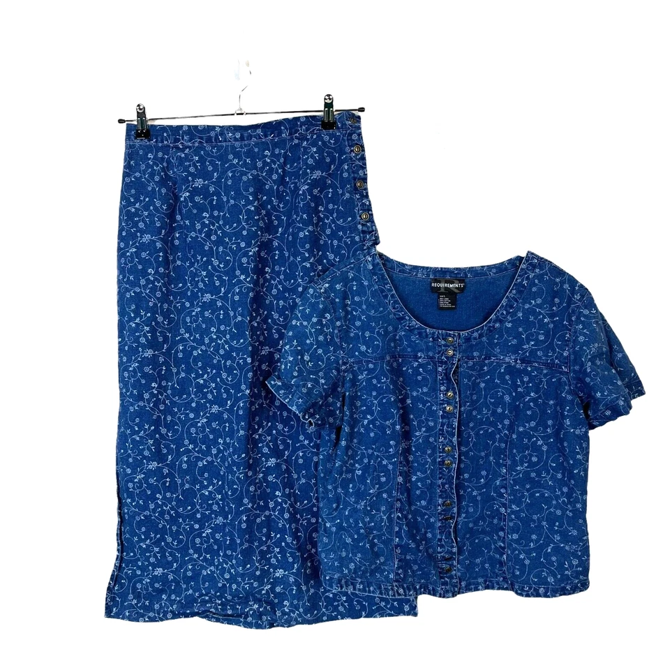 Conjunto Falda Denim Lino Años 90 Para Mujer Talla M Requisitos Conjunto Falda Mezcla Azul Blanco Foto 1 de 4