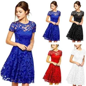 Elegant Plus Size Summer Mini Dress Round Neck Women Summer Dress A-line Plus - Picture 1 of 25