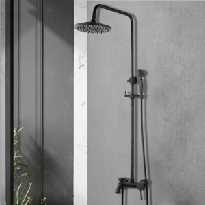 Bathroom Black 8“Rainfall Shower Mixer Faucet Unit Wall Mounted Hand Spray Tap - Picture 1 of 11