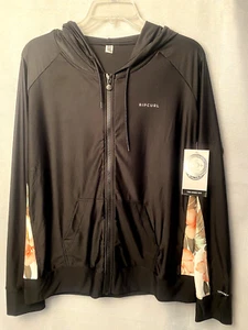 Ripcurl Black Fitted Hooded Front Zip Surfer Jacket - NWTs - Sz 12 - MSRP $79 - Picture 1 of 8