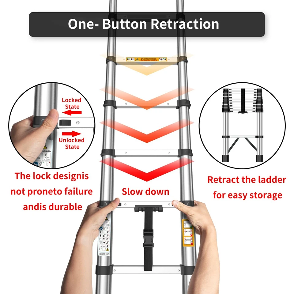 Escalera telescópica plegable antideslizante portátil de acero inoxidable de 3,9 m para uso doméstico Foto 1 de 4
