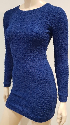 ACNE STUDIOS Mini abito da sera ACNE blu royal in seta elasticizzato testurizzato arricciato 36 UK10