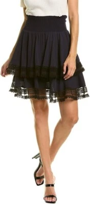 Falda de crepé Maje azul marino Jaglia con capas negra con ribete de encaje ajustada 3 EE. UU. M Foto 1 de 4