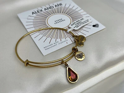 Pulseira amuleto ouro rafaeliano pedra nascimento topázio lágrima Alex and Ani Swarovski - Imagem 1 de 4