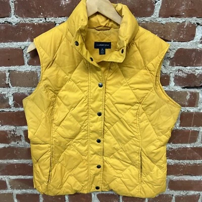 Chaleco amarillo plumón Lands End para mujer botón medio Foto 1 de 3