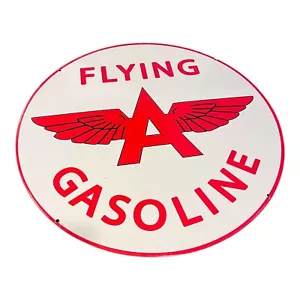 Rara insegna porcellana bifacciale 24" Flying A Benzina - Uomo Cave Garage BELLA - Foto 1 di 6