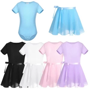 Girls Outfit Gymnastics 2 Piece Fitness Sets Exercise Bodysuit Skirts Dress Up - Picture 1 of 69