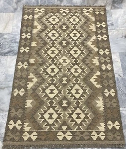 Alfombra Kilim azteca afgana hecha a mano Kilim de lana natural sin teñir para sala de estar 100x152 cm - Imagen 1 de 3