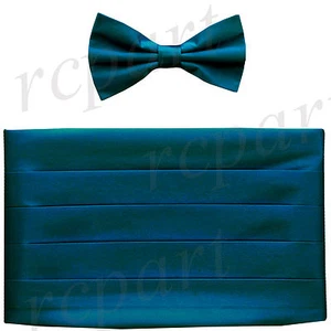 New Vesuvio Napoli 100% Silk Cummerbund and Bowtie Set Formal Prom Sapphire Blue - Picture 1 of 3