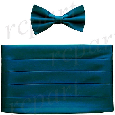 Nuevo Vesuvio Napoli 100% Seda Cummerbund y Pajarita Conjunto Formal Baile de graduación Zafiro Azul Foto 1 de 3