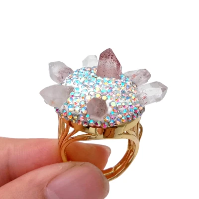 Anillo pavé cristal cuarzo lepidocrocita natural Y·YING ajustable único Foto 1 de 4