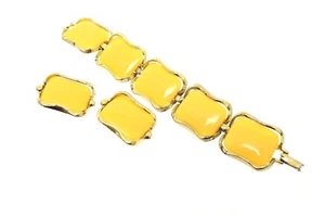 Vintage Modeschmuck gelbes Armband & Clip Ohrring Set goldfarben Metall  - Bild 1 von 4