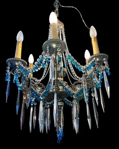 Lampadario in bronzo argentato Impero con cristallo turchese - Picture 1 of 16